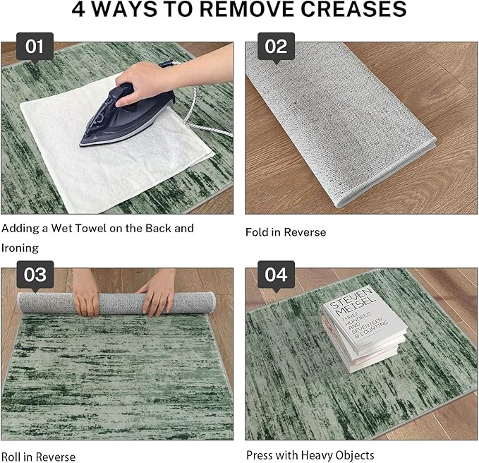 Modern Abstract Runner Rug 2x5, Forest Green Washable Kitchen Runner Entryway Rug Mat Non-Slip Soft Hallway Rug Runner Thin Print Faux Wool Carpet for Bedroom Laundry Room Indoor