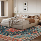 WILLSUN Washable Area Rugs, 9x12 Non-Slip Boho Large Area Rugs for Living Room, Bedroom, Machine Washable Vintage Rug, Indoor Floral Print Carpet for Home Decor, Kid & Pet Friendly Mat