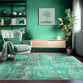 Abstract Green 5x7 Area Rug, Modern Teal Throw Rugs for Living Room, Washable Soft Large Non-Slip Accent Carpet Floor Mat for Dining Room Office Bedroom - Turquoise