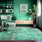 Abstract Green 5x7 Area Rug, Modern Teal Throw Rugs for Living Room, Washable Soft Large Non-Slip Accent Carpet Floor Mat for Dining Room Office Bedroom - Turquoise