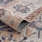 Bloom Rugs Washable 4' x 6' Rug - Orange/Blue/Beige Traditional Area Rug for Living Room, Bedroom, Dining Room, and Kitchen - Exact Size: 4' x 6'