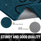 Smiry Dog Door Mat for Muddy Paws, Absorbent Dirt Trapper Non Slip Quick Dry Washable Chenille Mat for Mud Dogs, Entry Rug for Indoor and Outdoor (30x20 Inches, Atlantic Blue and Black)