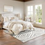 Area Rug 8x8 Rug Machine Washable Non-Slip Low Pile Print Pattern Western Rug for Living Room Bedroom Entryway Tribal Series -Navywhite/Black
