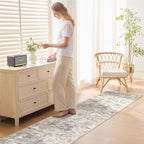 2X8 Washable Runner Rug for Hallway: Soft Neutral Modern Abstract Area Rug - Non-Slip Low Pile Long Throw Indoor Carpet for Kitchen Entryway Kitchen Bedroom Laundry- Brown Grey