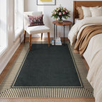 Moynesa Striped Border Easy Jute Outdoor Rug 5x7 Area Rugs for Living Room, Washable Indoor Outdoor Patio Rug Non Slip Low Pile, Black Farmhouse Carpet for Backyard Bedroom Dining Room