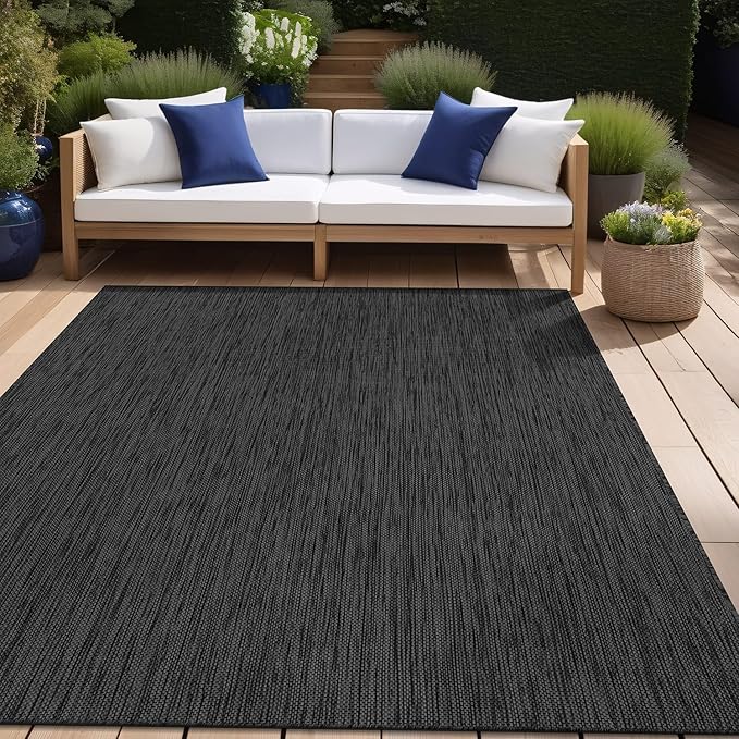 Beverly Rug Indoor Outdoor Rug 10x14, Washable Outside Carpet for Patio, Deck, Porch, Solid Modern Area Rug, Water Resistant, Dark Gray