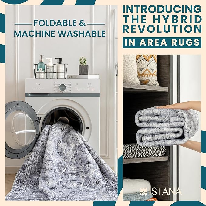 Istana 8x10 Area Rug - Grey 8x10 Rugs for Living Room - Foldable Rugs for Bedroom - Stain Resistant Washable Rug - Eco-Friendly Area Rugs - Easy to Clean Living Room Rug