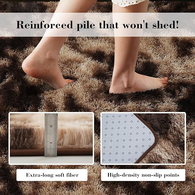 Fluffy Rug Shaggy Area Rug, Mottling Brown 5x8 Area Rugs for Bedroom, Small Bedside Rug, Soft Fluffy Shaggy Entryway Throw Rugs for Living Room Bedroom Kids Room Home Decor