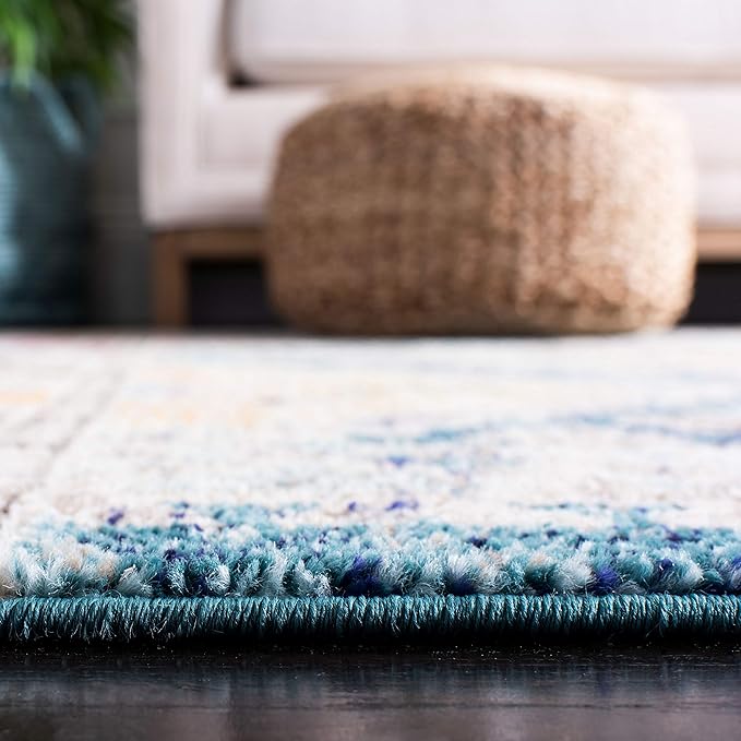 SAFAVIEH Madison Collection Area Rug - 10' x 14', Dark Blue & Yellow, Boho Diamond Distressed Design, Non-Shedding & Easy Care, Ideal for High Traffic Areas in Living Room, Bedroom (MAD418N)