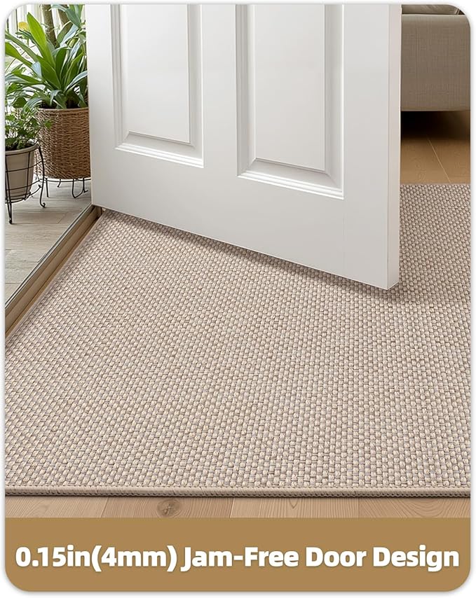 Color&Geometry Ultra-Thin Indoor Door Mat, 22.6"x31.5" Low-Profile Non-Slip Entryway Rug with Modern Geometric Texture, Washable Doormat for Entrance, Front Doors, Khaki (Rolled-up NO Creases)