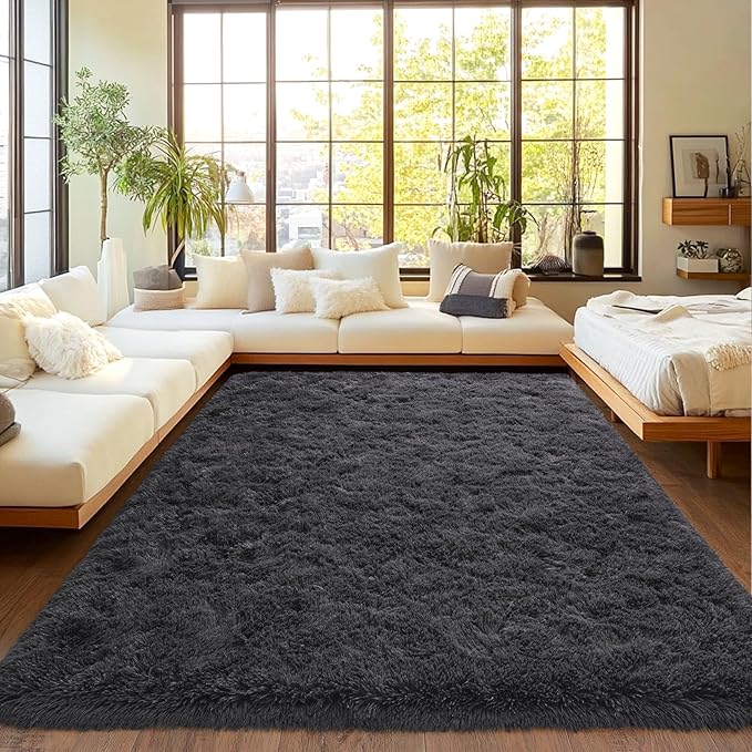 Upgrade Non-Slip Plush Rugs for Living Room, Soft Shaggy Carpets for Living Room, Fuzzy Rugs for Kids' Room, Perfect Decor for Modern Home Charcoal 5x7 Feet
