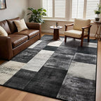 DweIke Washable Area Rugs for Living Room, 6x9 Large Bedroom Rugs, Geometric Non Slip Low Pile Indoor Throw Carpets for Bedroom Apartment Dining Room Home Office Hardwood Floor, Black and White