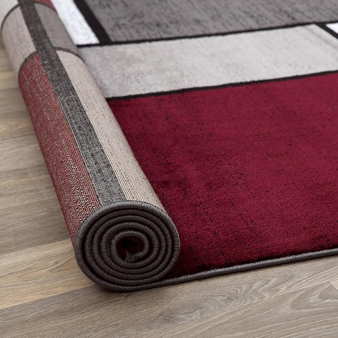 Rugshop Modern Geometric Boxes Red Area Rug, Non-Shedding Carpet for Living Room, Large Bedroom, or Open Spaces, 9' x 12'