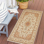 COMSLE Boho Area Rug, 2' x 4' Machine Washable Rugs for Entryway Faux Wool Small Rugs Distressed Throw Rug Non-Slip Floor Carpet for Indoor Bedroom Kitchen Living Room Cream/Beige-2