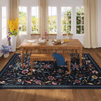 Vintage Medallion Floral 5x7 Area Rugs, Machine Washable Non-Slip, Low Pile Soft Carpet for Living Room, Bedroom, Dining Room, Farmhouse, Kids Playroom, Office | Blue