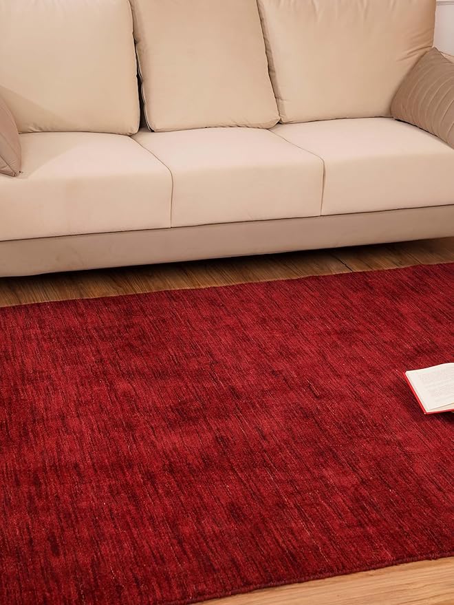 Rugsotic Carpets Hand Knotted Gabbeh Wool 5'x8' Area Rug Solid Red L00111