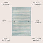 JONATHAN Y Khalil Modern Berber Stripe Turquoise/Cream Indoor Area Rug, 5x8, Contemporary, Bohemian, Easy-Cleaning for Living Room, Bedroom, Kitchen, Pet Friendly, Non-Shedding (MOH207D-5)