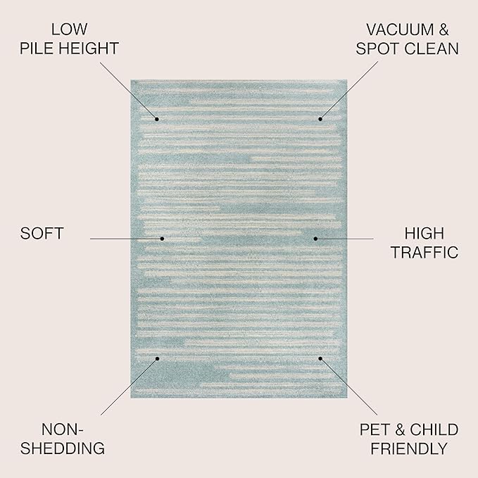 JONATHAN Y Khalil Modern Berber Stripe Turquoise/Cream Indoor Area Rug, 5x8, Contemporary, Bohemian, Easy-Cleaning for Living Room, Bedroom, Kitchen, Pet Friendly, Non-Shedding (MOH207D-5)