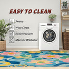 6x9 Rug Washable - Floral Rug for Bedroom, Modern Artistic Flower Non Slip Low Pile Area Rugs for Living Room, Floral Carpets Home Decor & Gifts
