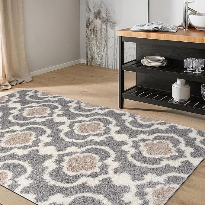 Rugshop Cozy Moroccan Trellis Gray/Cream 5'3" x 7'3" Indoor Shag Area Rug