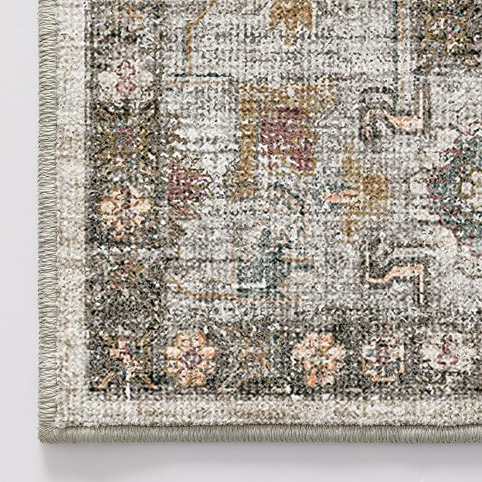 LUMI Indoor Thin Door Mat, 32x47 Washable Small Inside Doormat, Non Slip Low Pile Oriental Floor Carpet, Vintage Distressed Area Rug for Front Door,Entrance,Bedroom, Celadon