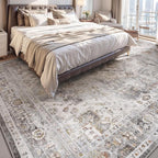 AMOAMI-6FT Round Rug-Rugs for Living Room-Vintage Soft Grey Rugs for Bedroom-Non Slip Circle Rug-Machine Washable Rug for Dining Room Living Room Bedroom Office Under Table
