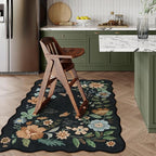 Lahome Floral Machine Washable Rug, 3x5 Rug Non Slip Soft Bedroom Rugs for Entryway Dorm, Ultra-Thin Boho Rugs for Living Room Stain Resistan Throw Carpet for Nursery Entrance, Black/Grey