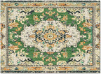 Bohemian Pattern Rectangular Area Rugs for Living Room Bedroom 5 x 6.9 ft Green & Orange Abstract Non-Shedding Soft Low Pile Rug Non Slip Washable Rug for Nursery Entryway Playroom