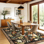 Floral 6x9 Area Rug Machine Washable Soft Print Boho Carpet Non Slip Doormat Low Pile Flower Area Rugs for Living Room Bedroom Nursery Kitchen Dining Room Indoor-Black/Yellow/Red