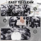 Plush Rug for Living Room Shaggy Area Rug High Pile Fuzzy Rug Non-Slip Indoor Floor Carpet Plush Area Rugs for Living Room Tie Dye Black White 5x7