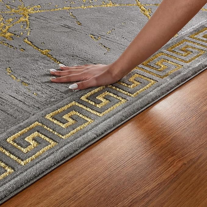 GLORY RUGS Area Rugs Marble 8x10 Grey Gold Carpet Modern Abstract Rug Living Room Dining Bedroom Rug
