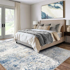 Area Rug Living Room Rugs - 10x12 Abstract Large Soft Indoor Washable Rug Neutral Modern Low Pile Carpet for Bedroom Dining Room Farmhouse Home Office - Blue