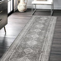 Bavni Runner Rug 2x10 Kitchen Rugs for Hallways Entryway, Washable Vintage Print Carpet, Low Pile Lightweight Rug with Non Slip Backing, Vintage Grey