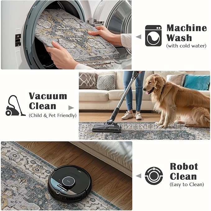 jinchan Runner Rug 2x6 Vintage Hallway Rug Boho Washable Runner Floral Medallion Retro Lightweight Non Slip Classic Thin Soft Carpet for Kitchen Bedroom Bathroom Laundry Room Doorway Grey