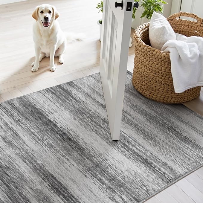 PADOOR Modern Abstract Entryway Rug - 2x3 Washable Rugs Non-Slip Door Mat, Ultra Soft Low Pile Floor Rugs Doormat for Entrance Front Door Indoor Black