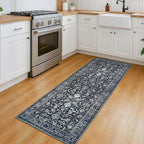 KILOCOCO Hallway Runner 2x5 Rug Runner Printed Vintage Floral Washable Kitchen Runners Non-slip Rubber Backed Runners for Hallways Laundry Room Distressed Boho Rugs for Entryway Bedroom, Navy/Charcoal