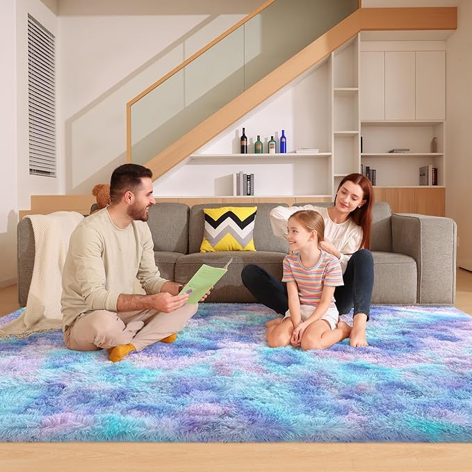 6x9 Area Rugs for Living Room, Fluffy Large Rugs for Bedroom, Soft Shag Fuzzy Non-Slip Carpet for Kids Boys and Girls Nursery Room Dorm Indoor Home Decor (Rainbow, 6ft x 9ft)