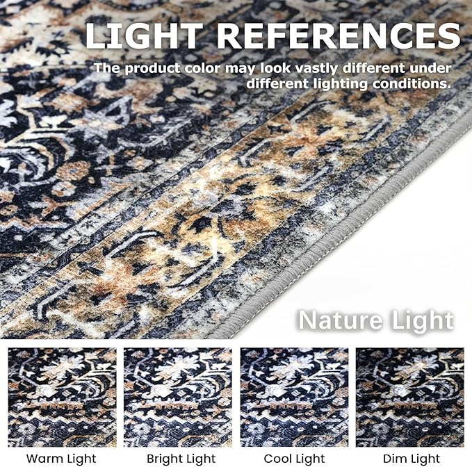 KOZYFLY Runners for Hallways 2x6 Ft Washable Kitchen Runner Rug Boho Runner Rug for Entryway Indoor Gold Navy Printed Oriental Faux Wool Floor Carpet Runner for Bedroom Kitchen Hall