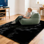 4x6 Solid Fluffy Black Area Rug – Washable, Durable, Living Room Rug, Non-Slip High Pile Shag Rugs for Bedroom, Living Room, Bedside, Dorms, Nursery Rooms, Kids Room, Soft Indoor Floor Carpet