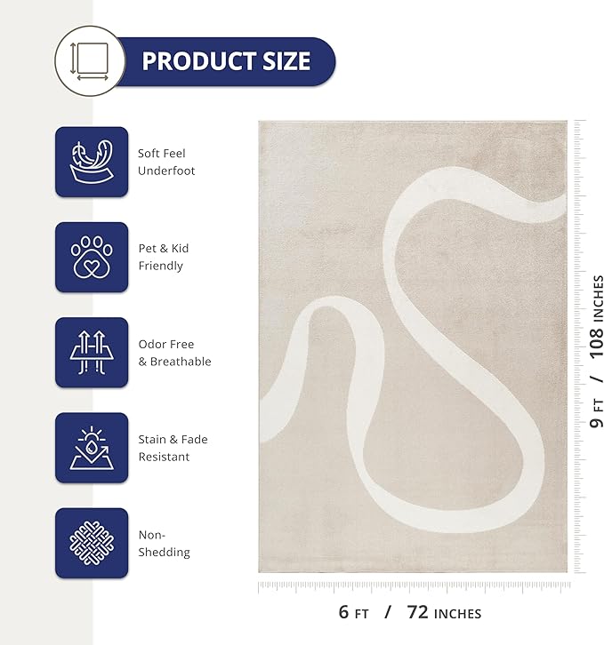 Abani Deco Collection Area Rug - Beige Modern Abstract Ribbon Design - 6' x 9' - for Living Room, Bedroom & Office