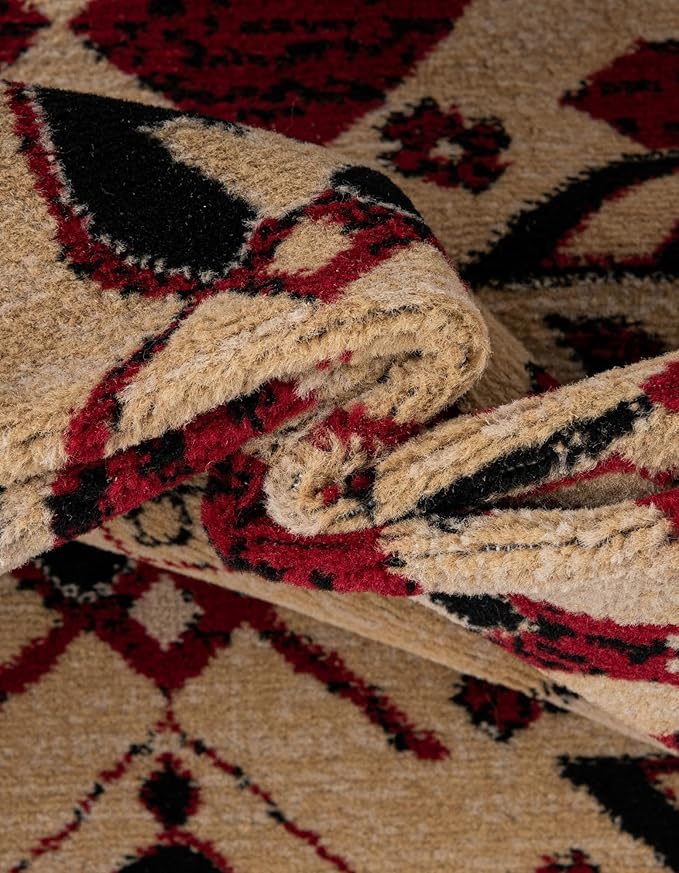 Unique Loom Taftan Collection Border Geometric Tribal Inspired Design Area Rug (8' 0 x 10' 0 Rectangular, Red/ Gold)