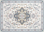 Phantoscope Washable Area Rug 5'x7' Non-Slip, Vintage Boho Rugs for Living Room, Bedroom, Dining Room, Persian Floral Medallion Pattern, Low-Pile Foldable Floor Carpet, Ivory Blue/Garden Bloom