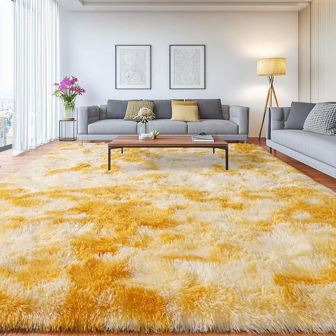 Upgrade Non-Slip Plush Rugs for Living Room, Soft Shaggy Carpets for Living Room, Fuzzy Rugs for Kids' Room, Perfect Decor for Modern Home Tie Dye Yellow 6x9Feet