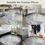 Lahome Modern Abstract Round Rug 4Ft, Blue Washable Front Door Mat Soft 4x4 Circle Rug for Entryway Bedroom Non Slip, Contemporary Indoor Floor Carpet for Living Room Sofa Bedroom Nursery Decor