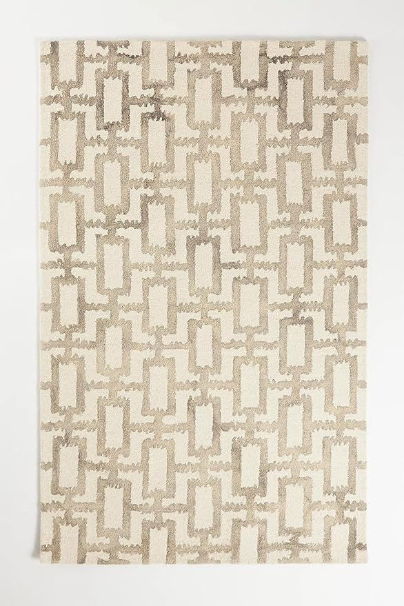 Hand-Tufted Wool Marengo Rug in Taupe – Geometric Patterned Carpet for Living Room, Bedroom & Study – Soft & Durable– 5.6 x 7.6