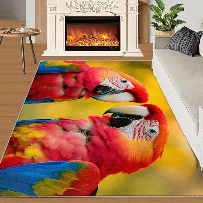 Parrot Rugs for Bedroom - 5x7 Area Rug - Cute Parrot Rugs for Living Room, Colorful 3D Animal Rug, Non-Slip Washable Home Decor Carpet