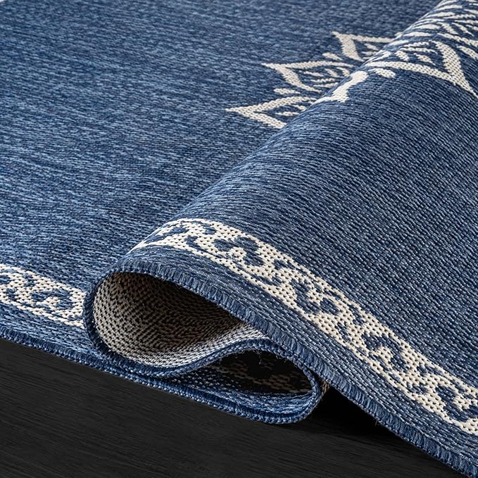 CAMILSON Outdoor Rug 6x9 Medallion Blue Modern Area Rugs for Indoor and Outdoor Patios Kitchen and Hallway Mats Washable Porch Deck Outside Carpet (Medallion Blue 6 x 9)