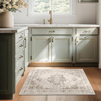 2x3 Vintage Washable Area Rugs for Entryway Soft Non-Slip Bath Mat Boho Medallion Distressed Retro Accent Carpet Floral Low Pile Indoor Throw Rug for Kitchen Laundry Living Room Bedroom, Taupe