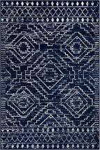 Wonnitar Moroccan Washable Area Rug 4x6, Blue Rugs for Living Room, Non-Slip Boho Bedroom Throw Mat, Non-Shedding Large Geometric Low Pile Floor Carpet for Home Office Mudroom Kitchen (Blue,4'x6')