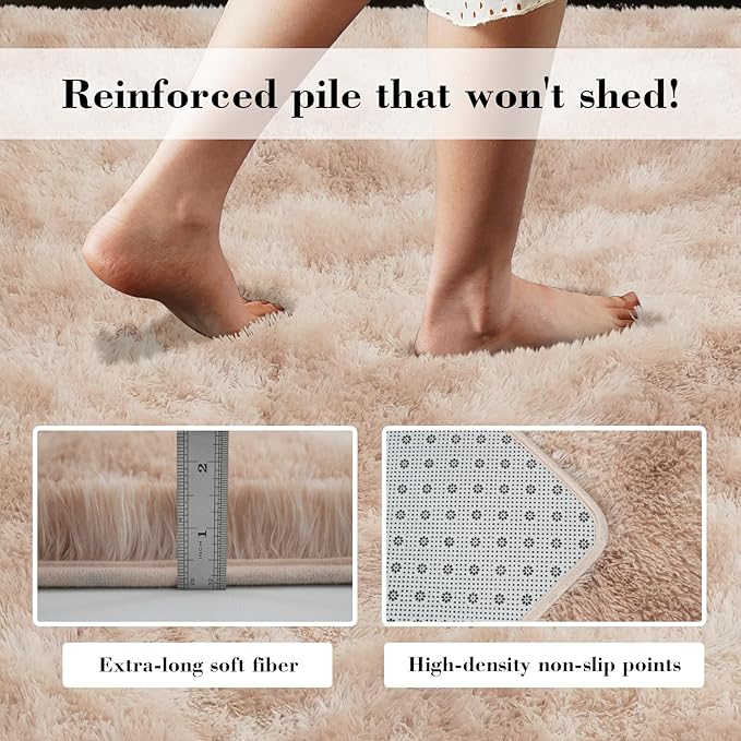 Fluffy Rug Shaggy Area Rug, Mottling Beige 3x5 Area Rugs for Bedroom, Small Bedside Rug, Soft Fluffy Shaggy Entryway Throw Rugs for Living Room Bedroom Kids Room Home Decor